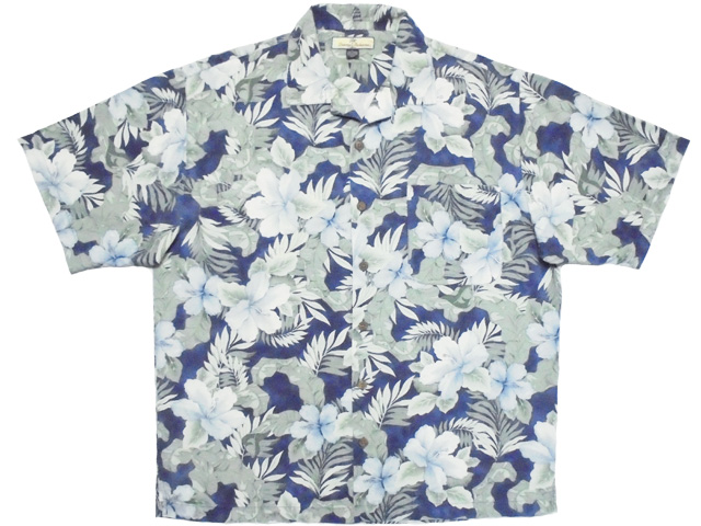Blu3378 Tommy Bahama トミーバハマ 織り模様入りシルク製のブルーハイビスカス柄l アロハシャツ 着る蔵 Com